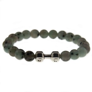 Perlearmbånd grøn marmorlook med sølv håndvægt
