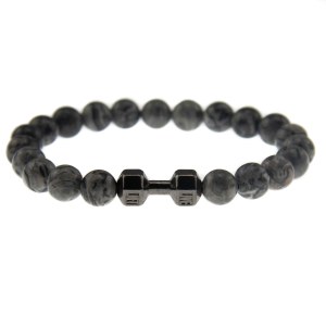 Perlearmbånd gråt marmorlook med grå håndvægt